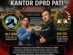 Haji Boim Ketua Lindu Aji Kabupaten Pati Bersama Kak Sus Ketua Senopati Demang Wotan Sukolilo Pati Mengecam Keras Perbuatan AMPB Yang Menduduki Kantor DPRD Pati.